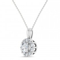 Round Lab Grown Diamond Halo Pendant 14K White Gold (1.00ct)