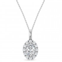 Oval Lab Grown Diamond Halo Pendant 14K White Gold (1.17ct)