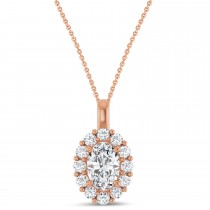 Oval Lab Grown Diamond Halo Pendant 14K Rose Gold (1.17ct)