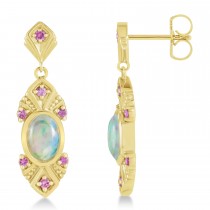 Opal & Pink Sapphire Vintage-Inspired Earrings 14k Yellow Gold(1.11ct)