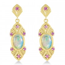 Opal & Pink Sapphire Vintage-Inspired Earrings 14k Yellow Gold(1.11ct)