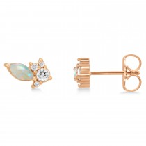 Diamond Opal Cluster Earrings 14k Rose Gold (0.48ct)