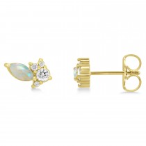 Diamond Opal Cluster Earrings 14k Yellow Gold (0.48ct)