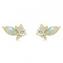 Diamond Opal Cluster Earrings 14k Yellow Gold (0.48ct)