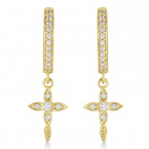 Diamond Cross Hinged Hoop Earrings 14k Yellow Gold (0.13ct)