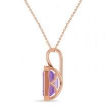 Emerald Cut Lab Grown Purple Sapphire Bezel Set Pendant Necklace 14K Rose Gold (4.48ct)