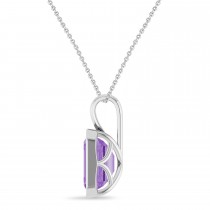 Emerald Cut Lab Grown Purple Sapphire Bezel Set Pendant Necklace Sterling Silver (4.48ct)
