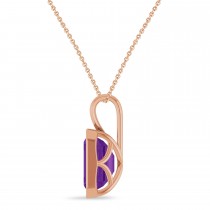 Emerald Cut Amethyst Bezel Set Pendant Necklace 14K Rose Gold (3.12ct)