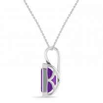 Emerald Cut Amethyst Bezel Set Pendant Necklace Sterling Silver (3.12ct)