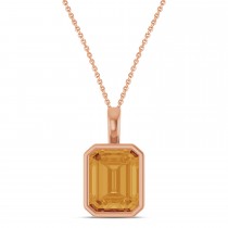 Emerald Cut Citrine Bezel Set Pendant Necklace 14K Rose Gold (3.10ct)