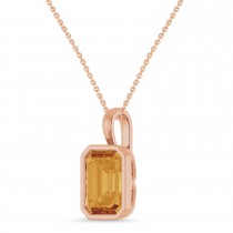 Emerald Cut Citrine Bezel Set Pendant Necklace 14K Rose Gold (3.10ct)