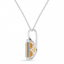 Emerald Cut Citrine Bezel Set Pendant Necklace Sterling Silver (3.10ct)