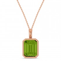Emerald Cut Peridot Bezel Set Pendant Necklace 14K Rose Gold (3.63ct)