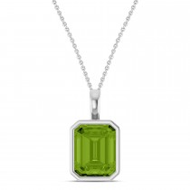 Emerald Cut Peridot Bezel Set Pendant Necklace Sterling Silver (3.63ct)