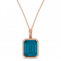 Emerald Cut London Blue Topaz Bezel Set Pendant Necklace 14K Rose Gold (4.03ct)