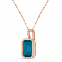 Emerald Cut London Blue Topaz Bezel Set Pendant Necklace 14K Rose Gold (4.03ct)