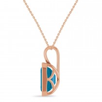 Emerald Cut London Blue Topaz Bezel Set Pendant Necklace 14K Rose Gold (4.03ct)