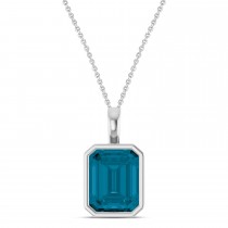 Emerald Cut London Blue Topaz Bezel Set Pendant Necklace Sterling Silver (4.03ct)