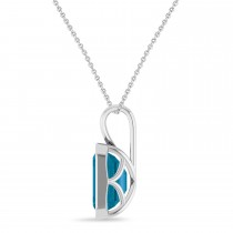 Emerald Cut London Blue Topaz Bezel Set Pendant Necklace Sterling Silver (4.03ct)