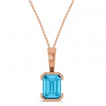 Emerald Cut Lab Grown Aqua Sapphire Pendant Necklace 14K Rose Gold (2.07ct)