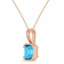 Emerald Cut Lab Grown Aqua Sapphire Pendant Necklace 14K Rose Gold (2.07ct)