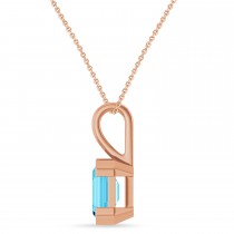 Emerald Cut Lab Grown Aqua Sapphire Pendant Necklace 14K Rose Gold (2.07ct)