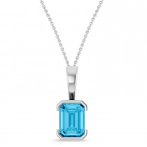 Emerald Cut Lab Grown Aqua Sapphire Pendant Necklace Sterling Silver (2.07ct)