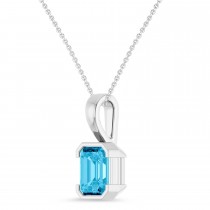 Emerald Cut Lab Grown Aqua Sapphire Pendant Necklace Sterling Silver (2.07ct)