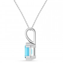 Emerald Cut Lab Grown Aqua Sapphire Pendant Necklace Sterling Silver (2.07ct)
