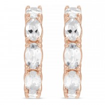 Oval White Sapphire Hoop Earrings 14K Rose Gold (3.92ct)