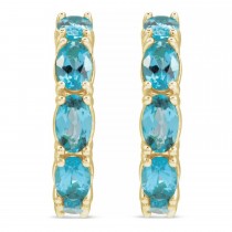 Oval Blue Zircon Hoop Earrings 14K Yellow Gold (4.69ct)