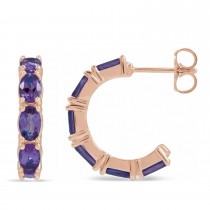 Oval Amethyst Hoop Earrings 14K Rose Gold (2.76ct)