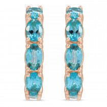 Oval Blue Zircon Hoop Earrings 14K Rose Gold (4.69ct)
