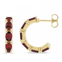 Oval Mozambique Garnet Hoop Earrings 14K Yellow Gold (3.60ct)