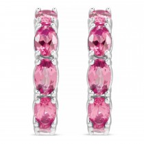 Oval Pink Tourmaline Hoop Earrings in Sterling Silver (3.24ct)