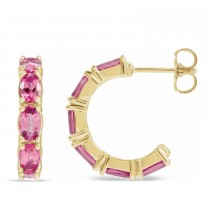 Oval Pink Tourmaline Hoop Earrings 14K Yellow Gold (3.24ct)
