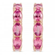 Oval Pink Tourmaline Hoop Earrings 14K Rose Gold (3.24ct)