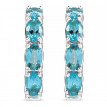 Oval Blue Zircon Hoop Earrings in Sterling Silver (4.69ct)