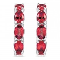 Oval Lab Grown Ruby Hoop Earrings in Sterling Silver (3.30ct)