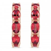 Oval Lab Grown Ruby Hoop Earrings 14K Rose Gold (3.30ct)
