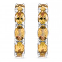 Oval Citrine Hoop Earrings in Sterling Silver (3.00ct)