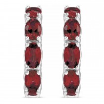 Oval Mozambique Garnet Hoop Earrings in Sterling Silver (3.60ct)