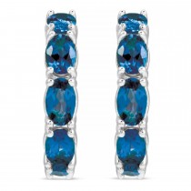 Oval Blue Sapphire Hoop Earrings in Sterling Silver (4.28ct)