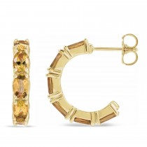 Oval Citrine Hoop Earrings 14K Yellow Gold (3.00ct)