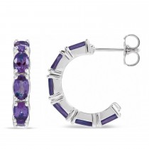 Oval Amethyst Hoop Earrings in Sterling Silver (2.76ct)