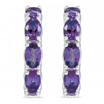 Oval Amethyst Hoop Earrings in Sterling Silver (2.76ct)