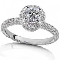 Round Halo Diamond Engagement Ring High Mount 14K White Gold (1.50ct)