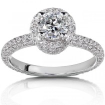 Round Halo Diamond Engagement Ring High Mount 14K White Gold (1.50ct)