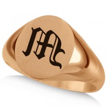 Men's Oval Engraved Monogram Signet Ring 14k Rose Gold