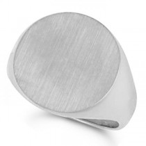 Men's Signet Ring, Round Shaped, Engravable in Solid 14k White Gold